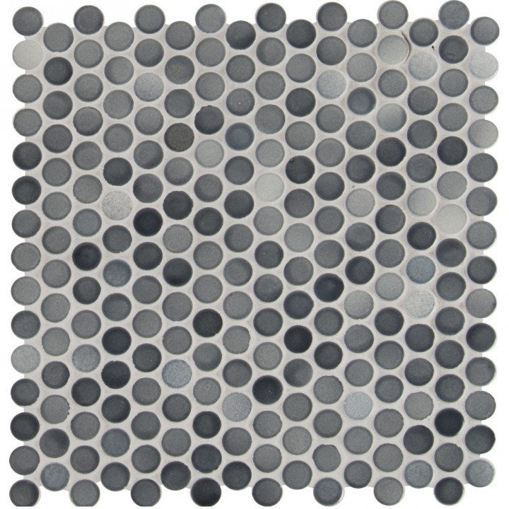 Mixed Gray Glass Penny Round Mosaic Tile