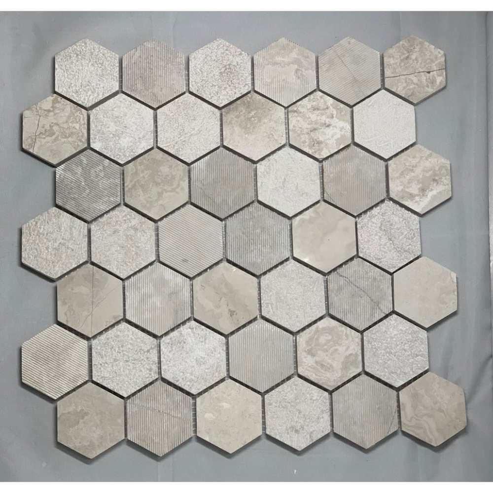 Wooden White 2X2 Hexagon Interlocking Multi Finish Mosaic Tile ...
